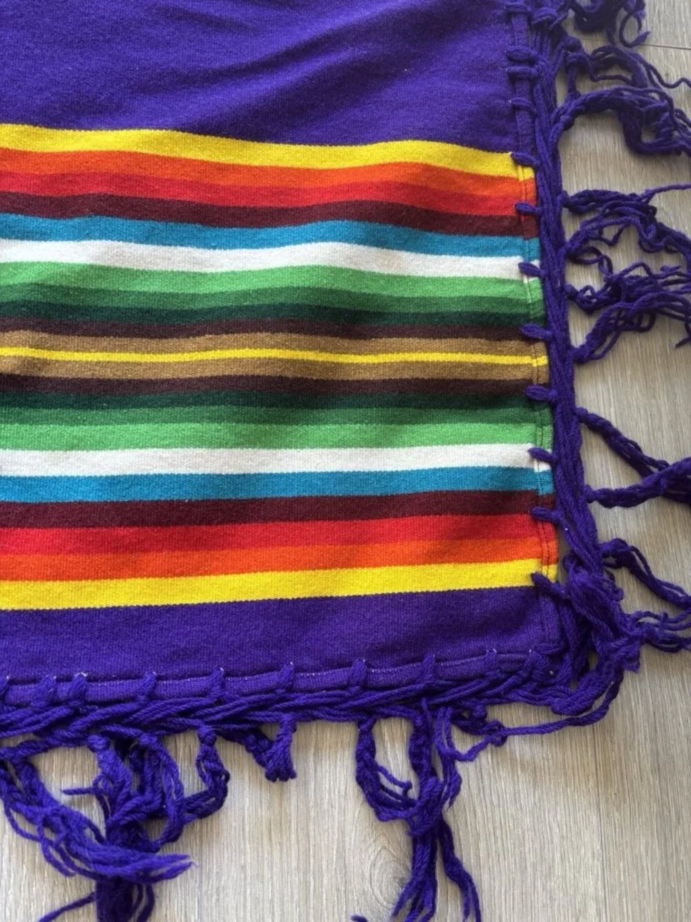 Beaver State Pendleton Stripe Mills Robe Shawl Fringed Blanket Purple Rainbow